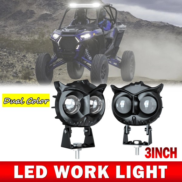 SHENKENUO Pair 3" LED Work Light Owl Amber White Spot