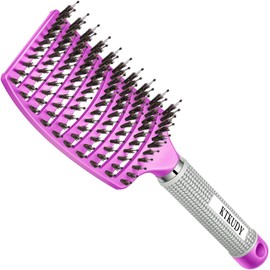 Detangling Brush Boar Bristle Hairbrush for Adult & Kids Wet or Dry Hair - KTKUDY Detangler Hair brush Getting Knots Out without Pain - Adds Shine and Makes Hair Healthier Purple