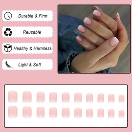 Ceboic Pack of 24 False Nails for Gluing, Short French Press On Nails, Pink Colour Gradient Artificial Nails, Acrylic Full Cover Nail Tips, Fingernails, Fake Nails for Women and Girls
