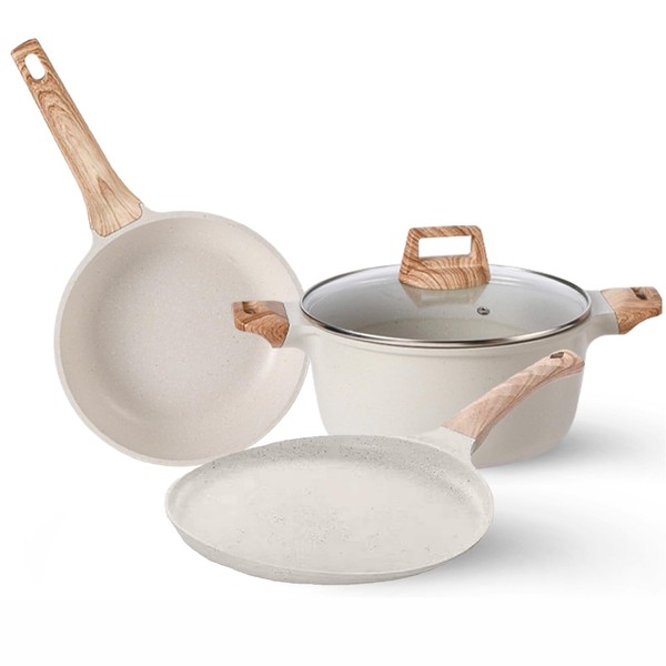UMETRE Pots and Pans Set, White Nonstick Induction Cookware Sets