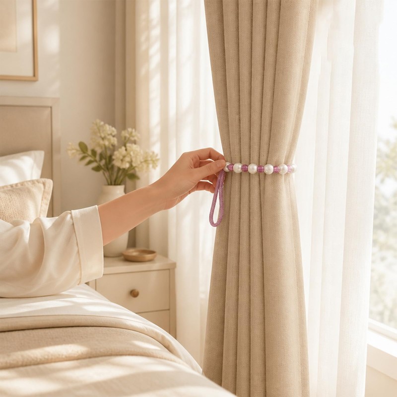 Pink Pearl Curtain Tie Backs, Curtain Tie Backs with Bead,