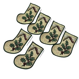 Manual Christmas Splendor Holly Silverware Place Setting Tapestry Stocking Set 6