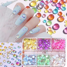SONGJIE Aurora Mermaid Beads Nail Charms Jewelry 3D Bubble Beads Nail Accessories Crystal Beads Nail Gems Nail Art Decoration Acrylic Nails Flatback Rhinestones for Nails DIY Nail Supplies