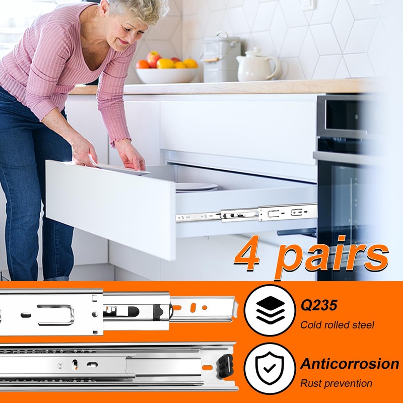 10 inch Drawer Slides 4 Pairs (8pcs) 3 fold Full