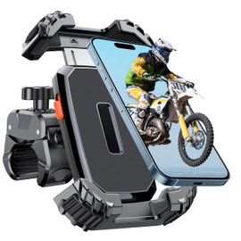 EOIWUY Bike Phone Holder, Quick Install Motorbike Phone Mount with Upgrade Stainless Steel Clamp Arm & Secure Lock, 360° Rotatable Bicycle Phone Holder for All 4.7”-6.8” Phone, Motorcycle/Pram/Scooter