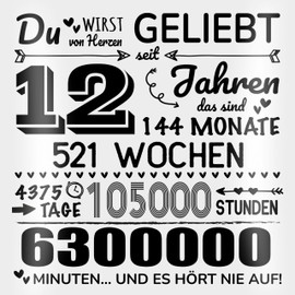 Shirtracer Cushion 40 x 40 cm Decorative Cushion - 12 Years - Du wirst von Herzen geliebt | 12th Birthday Gifts | 12th Birthday Gifts for Boys and Girls - 40 x 40 cm - White
