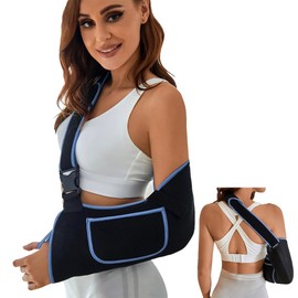 XFSRG Arm Sling with Adjustable Shoulder Bandage Men Women Bracelet with Storage Bag for Arm and Shoulder (Blue/Black, L)