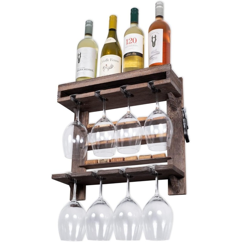 Rustic State Stemware & Wine Holder Wall Mounted Shelf -
