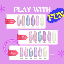 Pearl Gel Nail Polish 6 Colors 7.5ml, White Shimmer Glitter Pastel Gel Nail Polish, Mermaid Gel Polish, Pearlescent Shell Thread Effect, Long-Lasting Glossy Soak off LED Lamp Nail Art Design