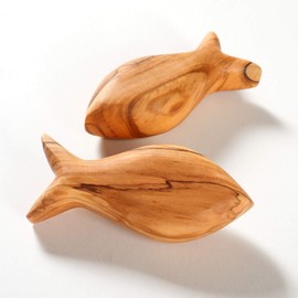 Kassis Geschenkartikel Olive Wood Fish Worry Stone Anti-Stress Lucky Charm Decoration Wooden Decoration Table Decoration Gift for Communion Christening Confirmation