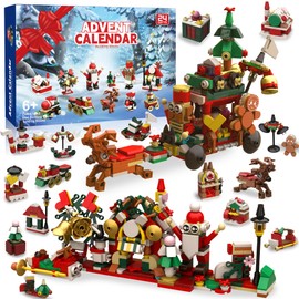 Calendario de Adviento 2025, juego de construcción de Navidad 24 días de Navidad, bloque de construcción de cuenta regresiva con casa de alce, kit de mini árbol de calle 12 en 1 con Papá Noel, regalo