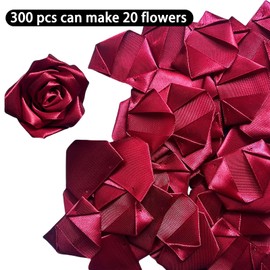 LatinaFlorista 300Pcs Premade Satin Ribbon Rose Petals Half-Finished For Eternal Rose DIY Ramos Forever Flowers Bouquets Everlasting Floral,For Wedding,Anniversary,Birthday (300 Pcs Wine Red)