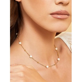 Findchic Pearl Jewelry Beaded Necklace Gold Plated White Choker Necklace for Layering 6mm Crystal Pearl Chain Gift for Her