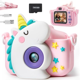 SYNCFUN Kids Camera, Birthday Gifts for Girls 3 4 5 6 7 8 Year Old, Unicorn Toys Selfie Toddler Toy, 1080P HD Selfie Digital Video Camera with 32GB SD Card (Unicorn)