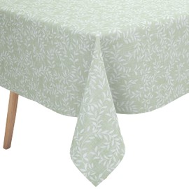 Karina Home Willow Leaves Green Wipe Clean Tablecloth Vinyl PVC (Green, 140cm x 140cm)