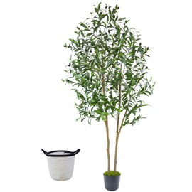 Lovaplants Artificial Olive Tree 6ft, Faux Plant with Basket, Fake Olive Silk Floor Trees, Lifelike Potted Plants for Home Office Living Room Garden Decor Indoor