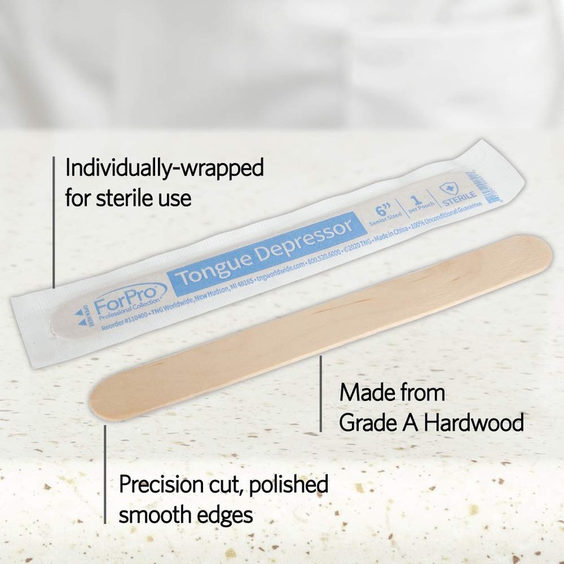 ForPro Professional Collection Senior Tongue Depressors, Large Wax Applicator Sticks,