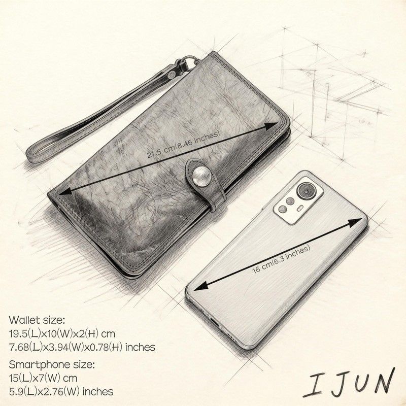 IJUN Full Grain Leather Handmade Bifold Long Wallet for Men