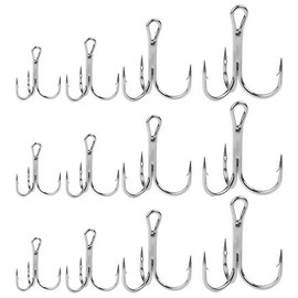 Treble Fishing Hooks, 80PCS Small Round Bend Triple Hard Lure Fishhook, Triplet Treble Round Bend Fishhook, Treble Hook 2# 4# 6# 8# For Hard Bait Lures Saltwater Freshwater (Silver)