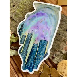 Chicago Illinois Night Sky Cityscape City State Sticker Map State Decal Gift Art