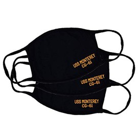 USS Monterey CG-61 Adult Black Face Mask 100% Cotton/Washable Reusable/Ticonderoga Class Cruiser