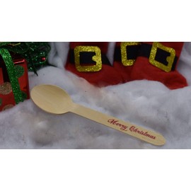 Disposable Wooden Spoons with Merry Christmas Print - 24 pack of Red & 24 pack of Green