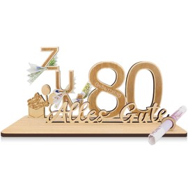 Sugeru Money Gifts Birthday for 80 | 25 x 13 x 12 cm | Birthday Women Men | Wooden Gifts | Gifts Made of Wood Decoration | Money Gift for Friends, Family, Lovers Guest Book