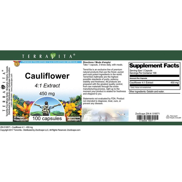 TerraVita Cauliflower 4:1-450 mg (100 Capsules, ZIN: 519571) - 3 Pack