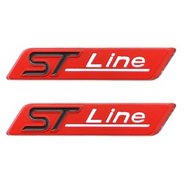 2 Pcs ST Line Emblem 3D Metal Badge Car Hood Truck Door Side Rear Trunk Emblem Sticker Decals for Universal Ford Kuga 2018 Focus Mk3 Fiesta 2019 Ecosport 2009-2015 Mondeo (Red)