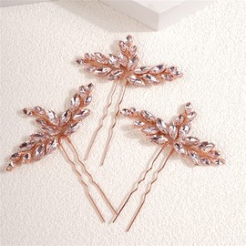 BERYUAN Wedding Crystal Hair Pins Teardrop Crystal Rhinestone Hair Piece Wedding Hair Accessories for Flower Girls Bridal Headband for Wedding(3PCS) (ROSE GOLD)
