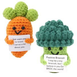 Belligern Positive Broccoli Crochet and Positive Carrot, Broccoli Toy, Emotional Support Broccoli, Positive Fruit and Vegetable Funny Crochet Doll Knitted with Positive Card for Colleagues, Friends