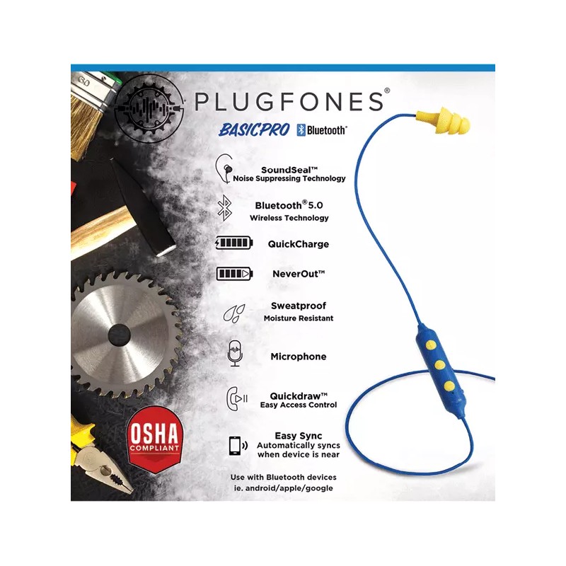 Plugfones Bluetooth earplugs with music Basic Pro Blue/Orange Working buds