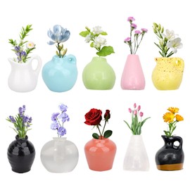 10pcs Mini Vase Magnets for Fridge-Resin Magnets Vase for Refrigerator Kitchen Office Decor, Small DIY Plant Creative Decoration, with 10 Artificial Flowers