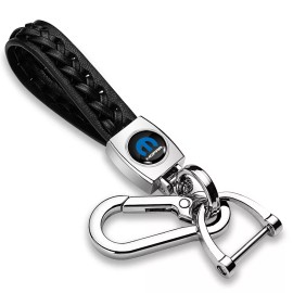 iPick Image Mopar in Black Braided Rope Style Genuine Leather Chrome Hook Key Chain