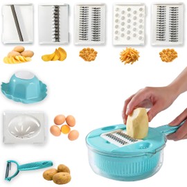 Pure Crafted Multifunctional Fruit Cutter 12 PCS Set – ABS+PP+Stainless Steel Slicer, Dicer & Peeler | 1500ml Container | Easy to Clean | Blue/Orange | Ideal for Fruit, Vegetable Prep & Salads