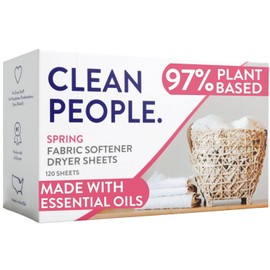 The Clean People Fabric Softener Dryer Sheets - Softens & Removes Static Cling - Vegan - Made with Essential Oils - Spring Scent, 120 Sheets