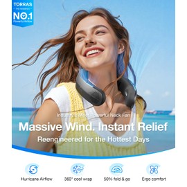 TORRAS COOLiTE Neck Fan, Industry’s Strongest Wind Power, Portable Neck Fan with 14H Battery, 360° Cooling Neck Fan, Lightweight & Foldable Neck Fans for Outdoor, Travel, Gifts for Dad, Women, Black