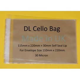 celloexpress DL Cello - 115mm x 220mm + 30mm Flap - Cellophane Greeting Card Display Bags 30 Micron Self Seal - Medium Cello - Pack of 250