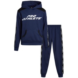 Pro Athlete Boys' 2-Piece Athletic Hooded Jogger Set (Toddler/Little/Big Boy), Navy, 8