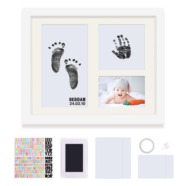 BEBOAN Inkless Baby Handprint and Footprint Kit, Baby Photo Frame Kit with Clean-Touch Ink Pad/Diy Sticker, Pet Paw Print Kit, Personalized Baby Shower Gifts Keepsake for Newborn Baby