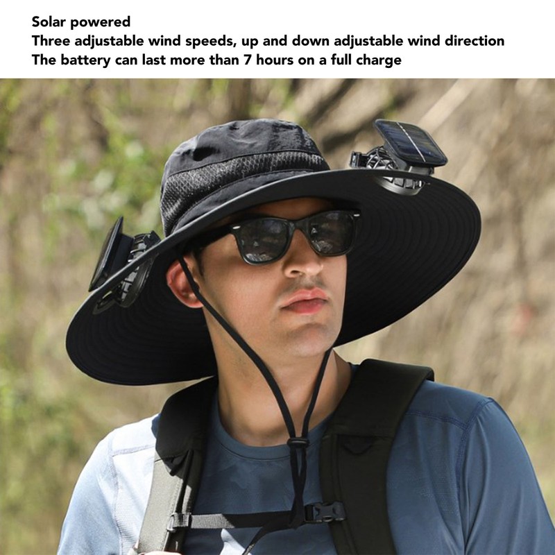 Solar Fan Hat Large Brim Quick Dry Breathable 3 Speeds