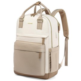 LOVEVOOK Laptop Backpack with USB Port for Men & Women - Ideal for College, Work, Nursing, Travel, Diaper Bag, and Carry-On - Color: Beige-Light Khaki-Khaki, Size: 17.3 Inch