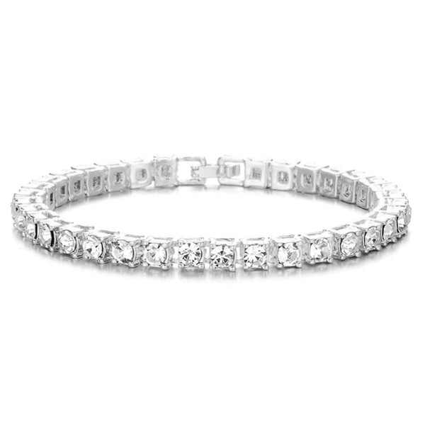 HH Bling Empire 14K Gold and Silver Bracelets Diamond Tennis and Cuban Link Bracelet for Men Women Hip Hop Jewelry (1 row Tennis-Silver-7.5")