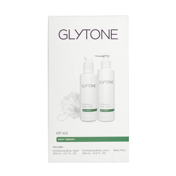 Glytone KP Kit for Keratosis Pilaris - Exfoliating Body Wash, Lotion, Shower Pouf - Smooth Rough & Bumpy Chicken Skin - Fragrance-Free, Routine Kit