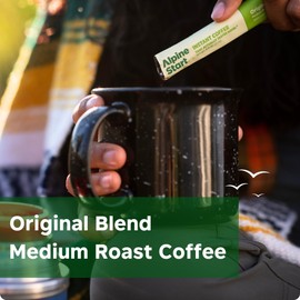 Alpine Start Instant Coffee Original Blend Medium Roast - Individual Powder Mix From High Altitude Arabica Coffee Beans - Hot or Cold Brew for Home, Travel, Camping, Hiking, Backpacking (Original Blend)