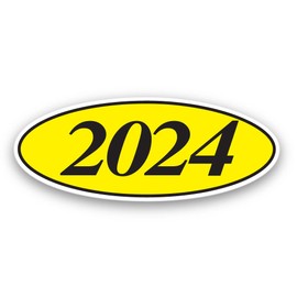 EZ-Line Oval Model Windshield Year Stickers for Car Windows Large Vinyl Dealership Supplies Pro Pack 1 Dozen Each Year 2013-2025 (Black on Yellow)