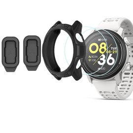 Compatible for COROS Screen Protector with Case with Charging Port Cover, (2+2+1Pack) Tempered Glass Film+ Charging Port Cover + Protective Case Compatible for COROS Pace 3, Pace 2, APEX 2 Pro, APEX 2