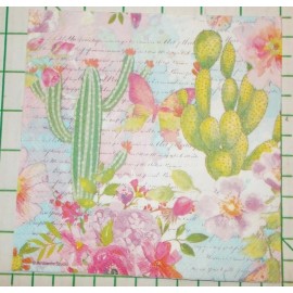 Unbranded Two Decorative Luncheon Napkins for Decoupage "Rose and Cactus" pastels
