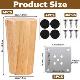 Pack of 4 Furniture Feet, Wooden Table Legs, Wood, 8 cm Furniture Legs, Wooden Legs, Cabinet Feet, Conical Sofa Feet, Wooden Legs for Cabinet Legs, Chairs, Table Feet, Bed, Couch, Chair Legs, Wooden