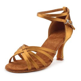 MSMAX Women Tan Latin Dancing Shoes High Heel Character Ballroom Dance Shoe for Women 7.5 M US Women